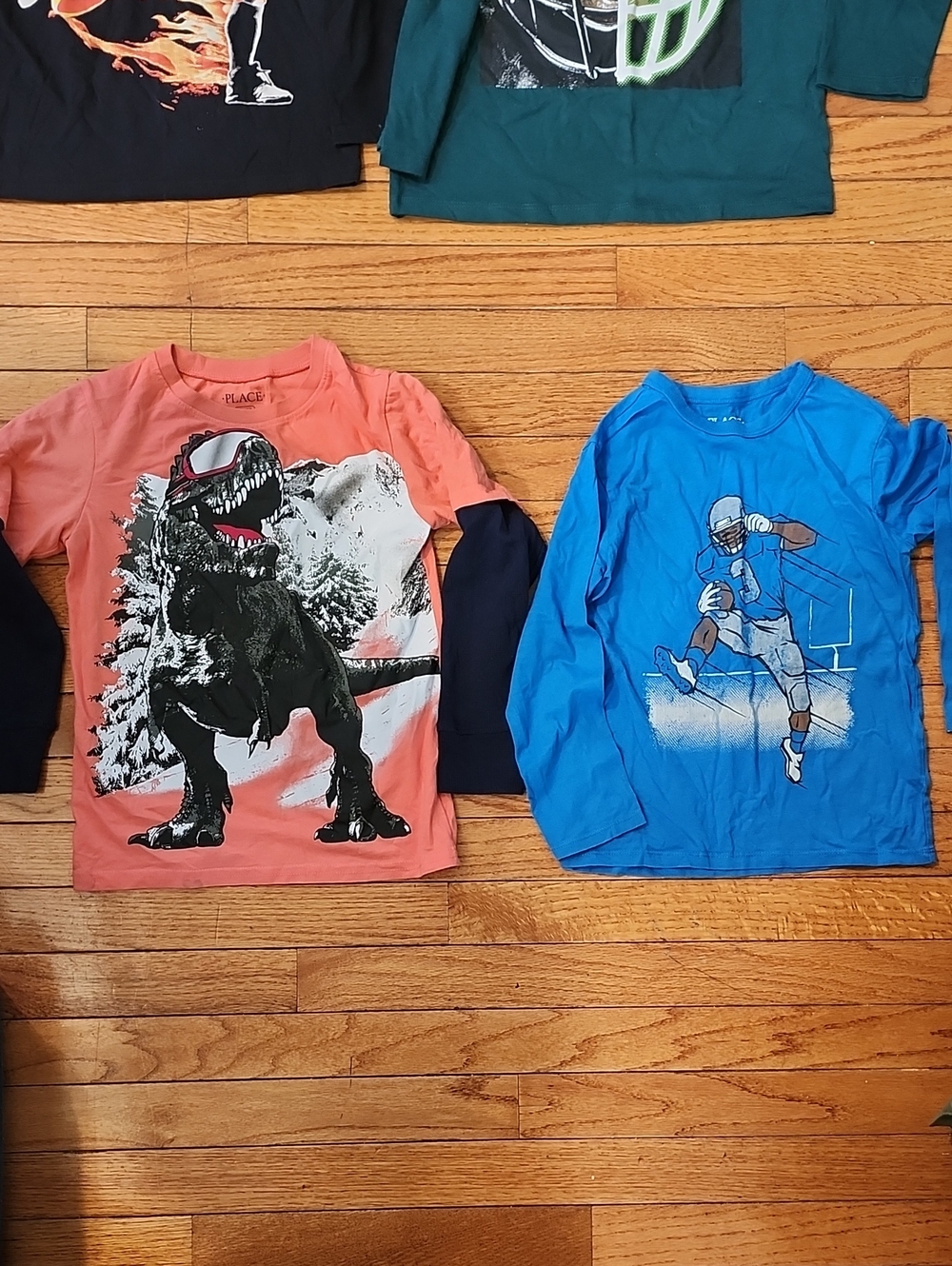 BUNDLE(2)! CHP Coral Dinosaur/Light Blu Long-Slve Layered Tee- Coral/Nvy;Sml 5/6
